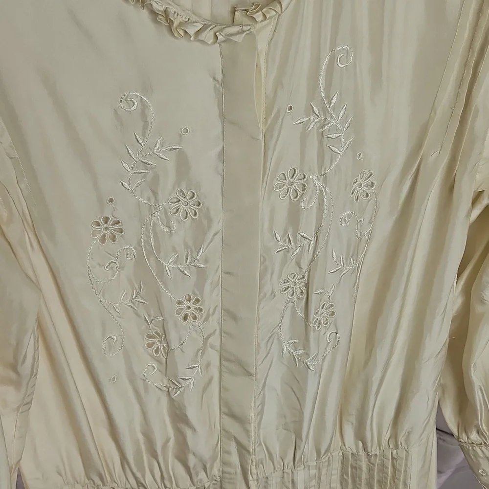 Victorian Style Cream Embroidered Designer Silk Women’s Doen Ethel Cain Style - Picture 3 of 11